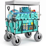 Navatiee front view of wagon showing large capacity and sturdy frame benefit: easy loading