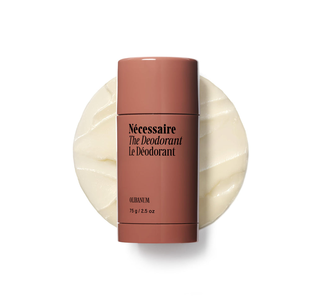 Nécessaire envase frontal de The Deodorant Olibanum mostrando etiqueta y beneficio suave