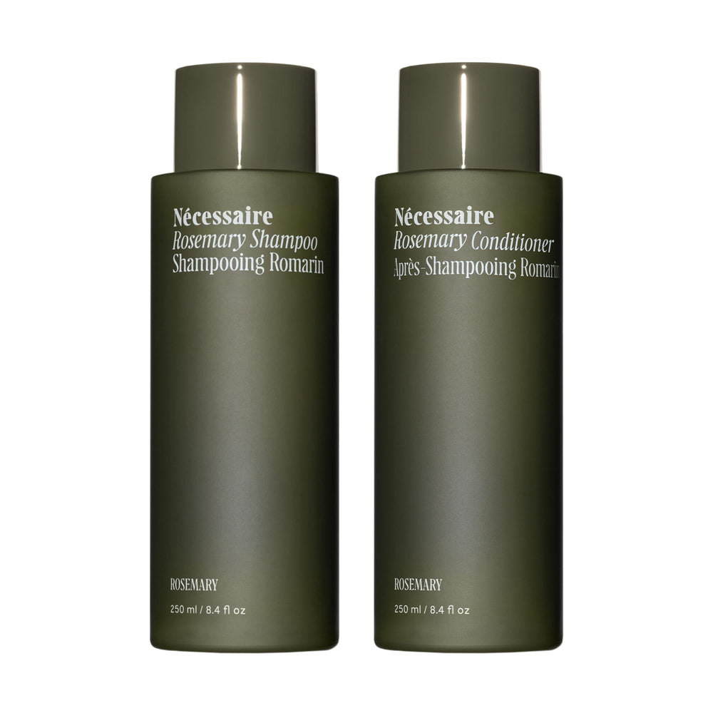 Nécessaire Rosemary Hair Duo frontal con embalaje, muestra compuesto y beneficio fortalecedor