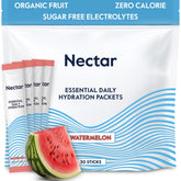 Nectar empaque frontal mostrando sobres y beneficio de hidratación rápida