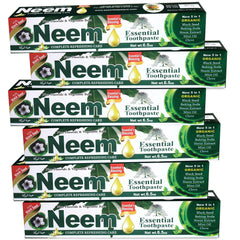 NEEM Essential Toothpaste vista frontal del pack de seis para almacenamiento conveniente