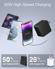 Nekteck charger with plug unfolded ready to use, highlighting travel-friendly convenience