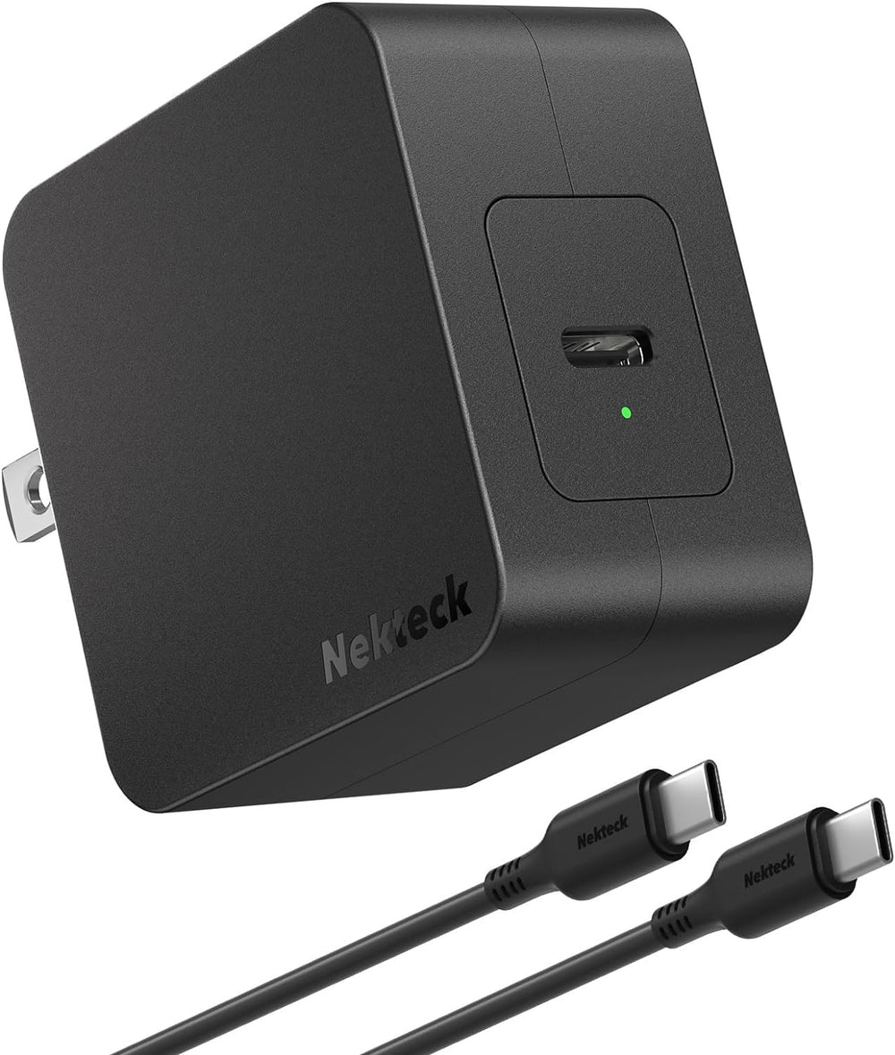 Nekteck front view of 60W GaN USB-C charger showing compact design and fast charging