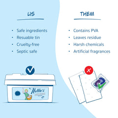 Nellie's producto vertido en lavadora demostrando compatibilidad HE
