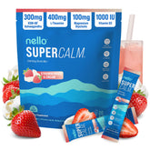 Nello front package showing strawberries and cream flavor and benefit: calming support