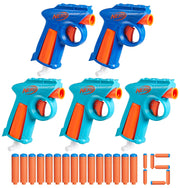 Hasbro Nerf frontal del pack mostrando los cinco blasters y dardos