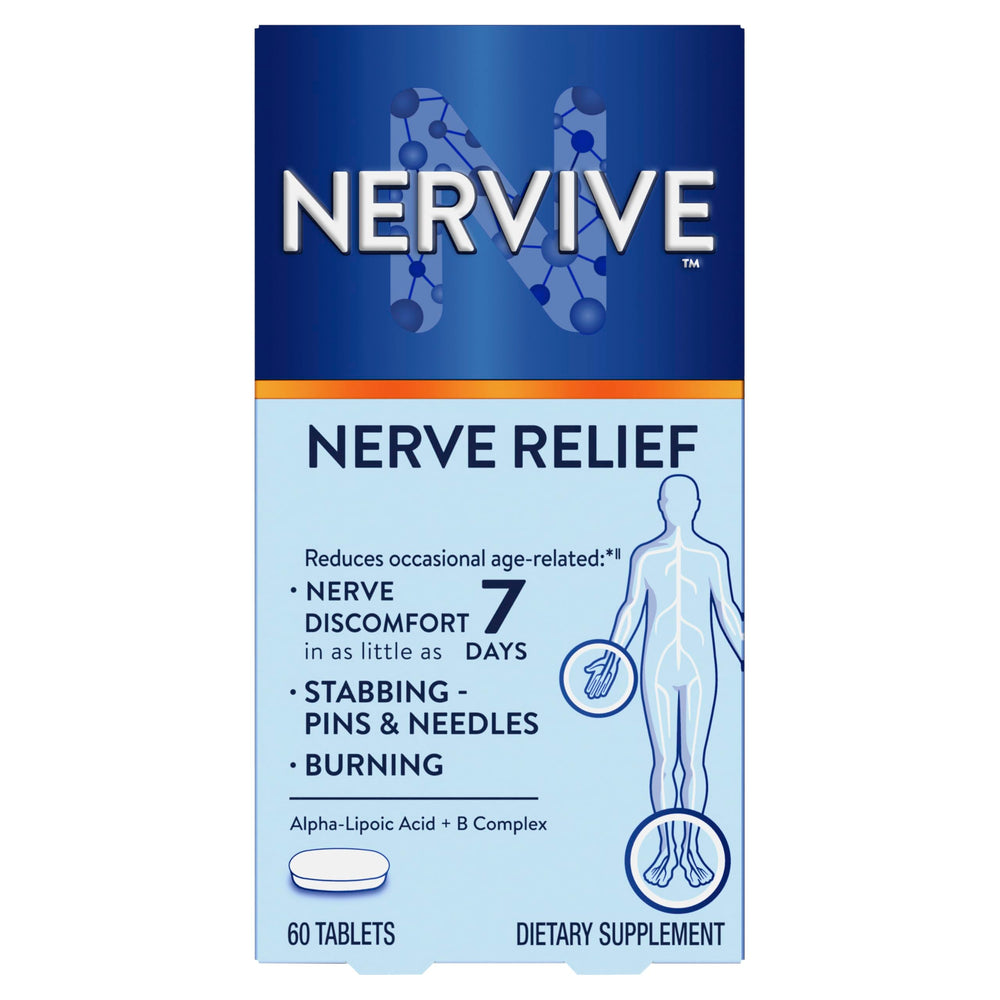 Nervive frente del empaque mostrando bote y beneficio de alivio ocasional