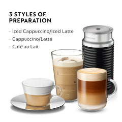 Nespresso Aeroccino 3 frothing milk into a cup benefit: creates creamy foam for cappuccinos