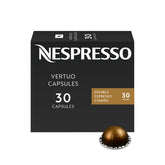 Nespresso Double Espresso Chiaro frontal mostrando caja y cápsulas, beneficios de frescura