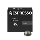 Nespresso Fortado frontal del paquete mostrando la caja y la marca, atractivo visual