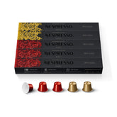 Nespresso paquete frontal variedad mostrando cápsulas y conteo 50 unidades beneficio variedad