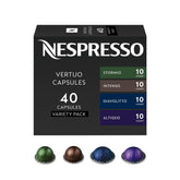Nespresso Vertuo front box showing dark assortment and contents benefit convenience