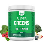 Nested Naturals front packaging showing organic greens powder benefits
