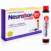 Neurobion vial frontal mostrando etiqueta clara y dosificación