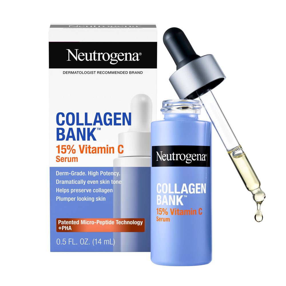 Neutrogena frasco delantero del suero muestra diseño y dosis fácil de aplicar
