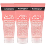 Neutrogena front packaging showing three pink grapefruit scrub tubes and clear labeling for daily acne care