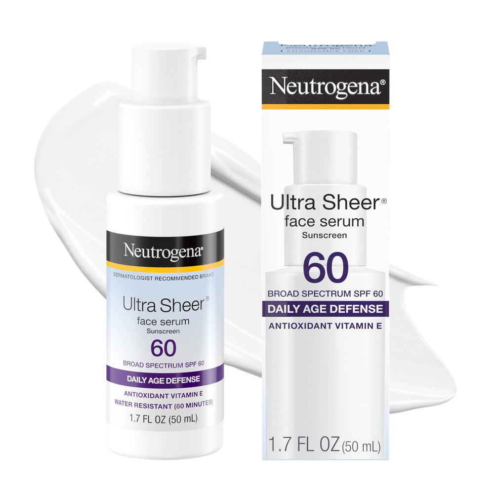 Neutrogena frente del envase mostrando el suero SPF 60 y su beneficio de protección alta