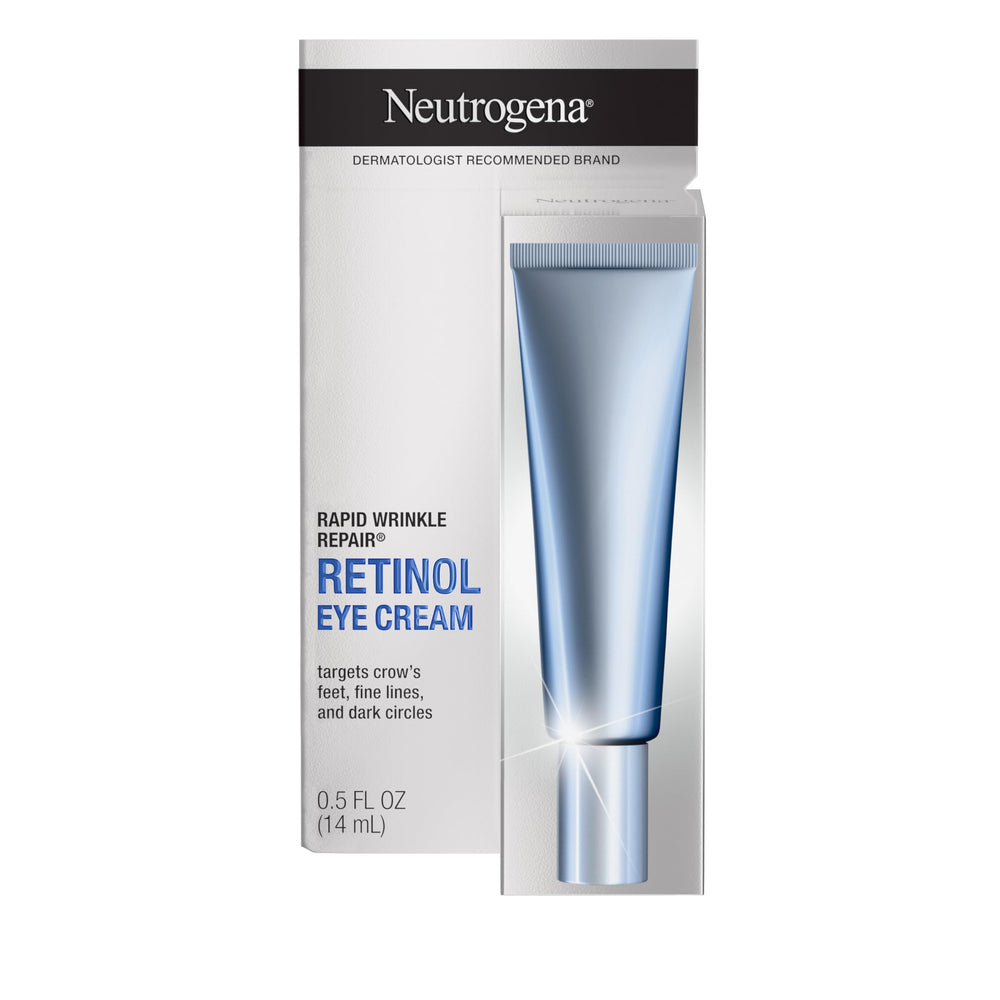 Neutrogena tubo frontal de crema de ojos mostrando envase y beneficios visibles