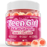 NEVISS front packaging showing teen gummy bottle and benefits