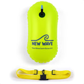 New Wave Swim Bubble front view showing fluo green visibility and easy flotation
