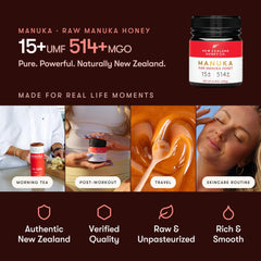 New Zealand Honey Co tarro abierto con miel cruda destacando pureza
