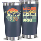 NewEleven vaso 20 oz frontal mostrando diseño de 50 años y beneficio duradero