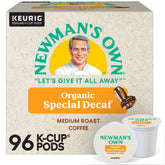 Newman's Own front packaging showing organic decaf pods and benefits