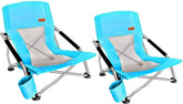 Nice C front view of two blue chairs showing portable seating and dual-pack convenience