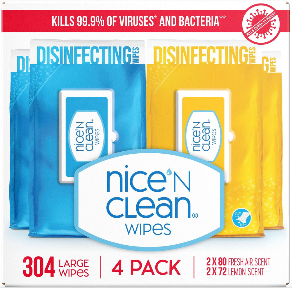 Nice 'N Clean frente del paquete mostrando cantidad y fragancia beneficios prácticos