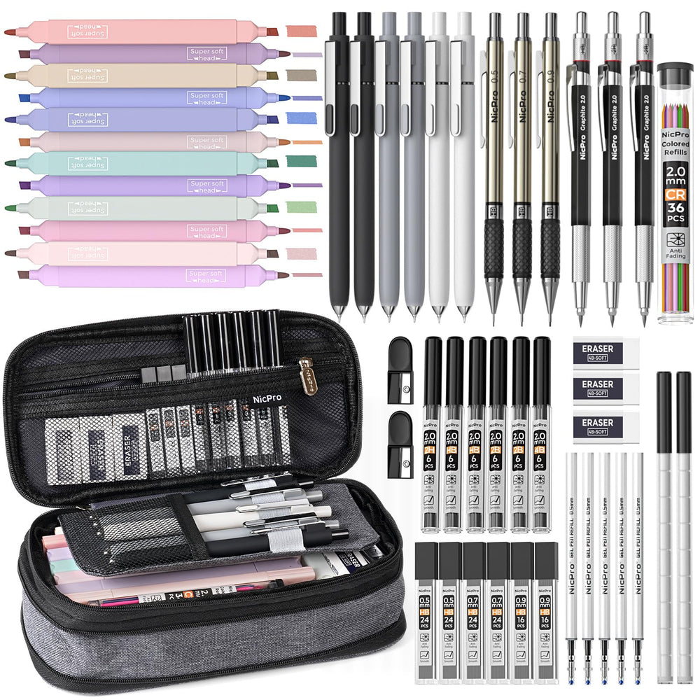 Nicpro estuche frontal negro con cremallera expandible y organización visible