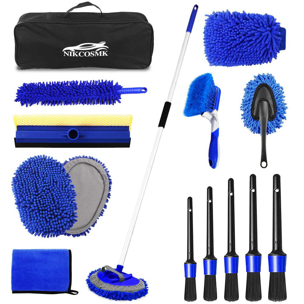 NIKCOSMK kit completo frontal mostrando las 17 piezas y almacenamiento práctico