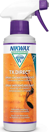Nikwax TX.Direct frente del envase mostrando 300 ml y uso práctico