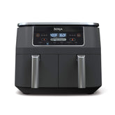 Ninja DZ201 front view showing dual baskets and compact design for flexible cooking