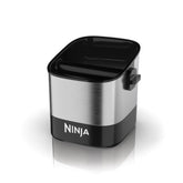 Ninja knock box front view showing stainless finish and neat footprint benefit