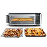 Ninja SP101 front view showing stainless silver finish and compact footprint for versatile cooking
