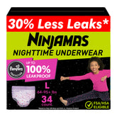 Ninjamas paquete frontal mostrando 34 unidades y protección nocturna