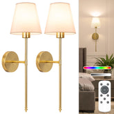 NIORSUN front view of two gold battery sconces showing cordless installation benefit