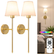 NIORSUN front view of two gold battery sconces showing cordless installation benefit