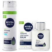 NIVEA MEN pack de afeitado frontal mostrando gel y bálsamo, conveniencia