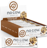 No Cow front box showing Chocolate Chip Cookie Dough bars and benefits