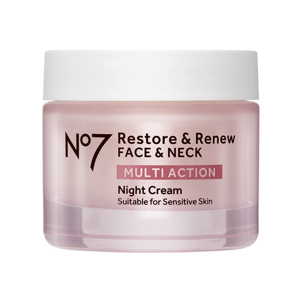 No7 crema nocturna frontal mostrando el frasco y beneficio de hidratación profunda