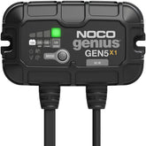 NOCO GEN5X1 front view showing compact charger and labels, durable design benefit