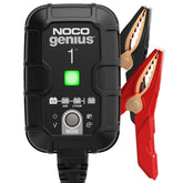 NOCO GENIUS1 front view showing compact charger design and LED indicators for quick recognition
