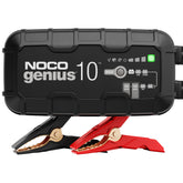 NOCO GENIUS10 front panel showing controls and LED indicators for safe charging