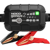 NOCO GENIUS2 front view showing compact charger and status LEDs for quick identification and reliability