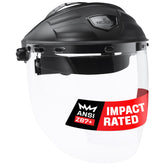 NoCry front view of full-face shield showing coverage and clear visor benefit