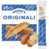 Nonni's caja frontal mostrando 25 biscotti y atractivo de regalo