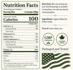NorCal Organic comparación de tamaño del envase para visualizar porciones