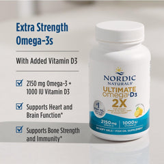 Nordic Naturals etiqueta con concentración EPA+DHA y vitamina D3 visible