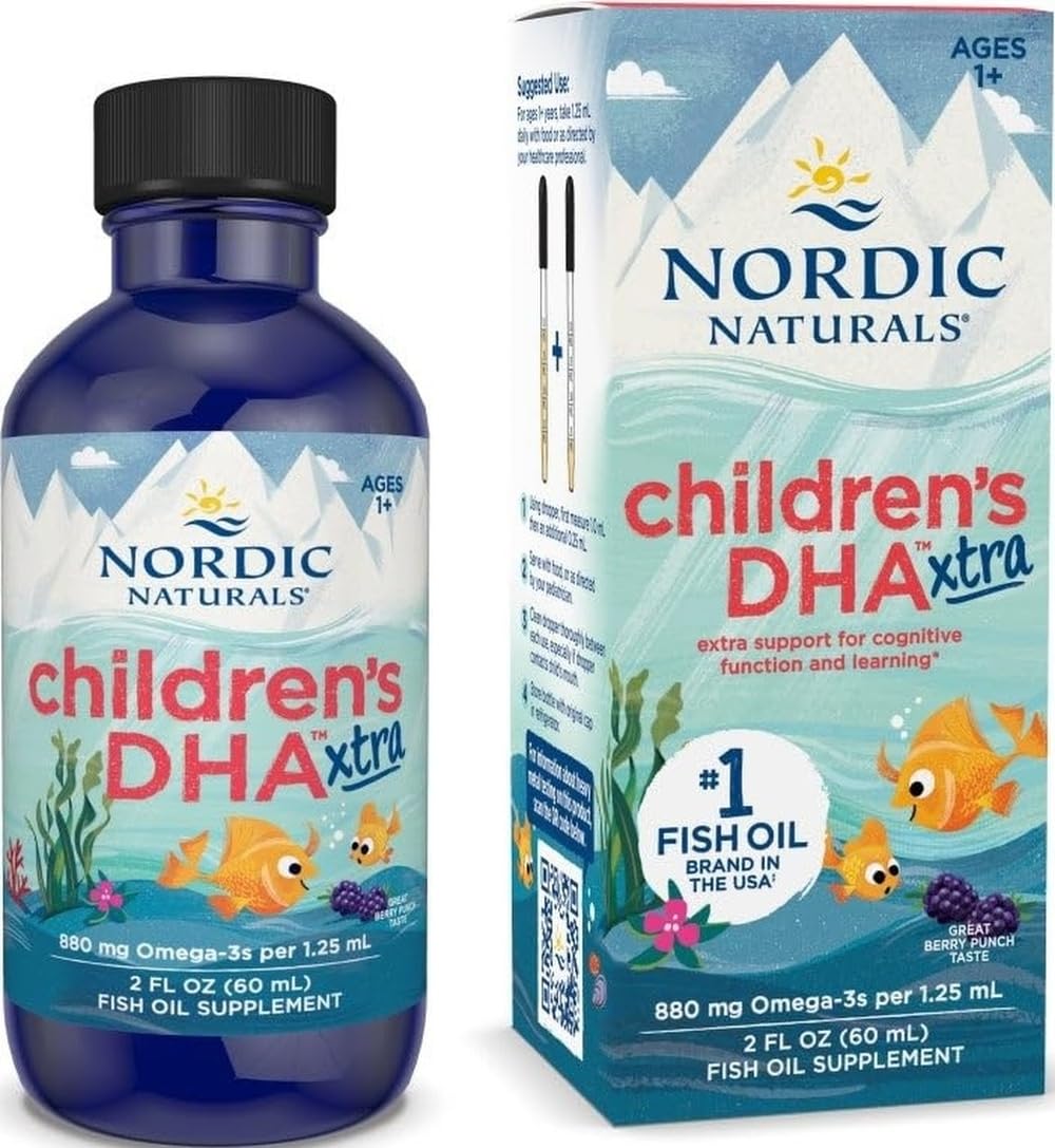 Nordic Naturals frasco delantero Children’s DHA Xtra beneficiando desarrollo cognitivo